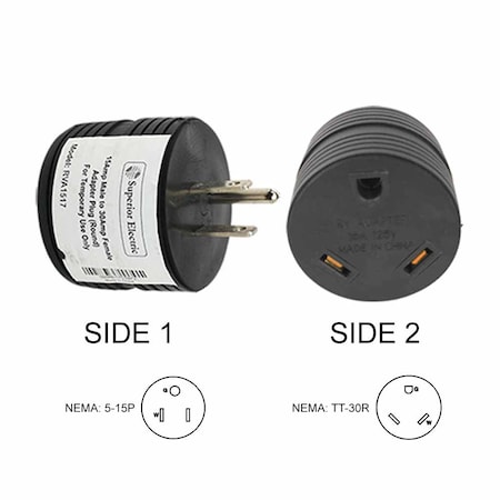 15 Amp Male NEMA 5-15P To 30 Amp Female NEMA TT-30R Adapter Plug (Round)